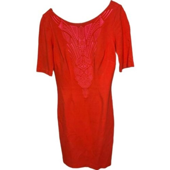 Laundry By Shelli Segal Dresses & Skirts - Laundry By Shelli Segal Women's Dress Embroidered Bodycon 3/4 Sleeves Red Pink 4